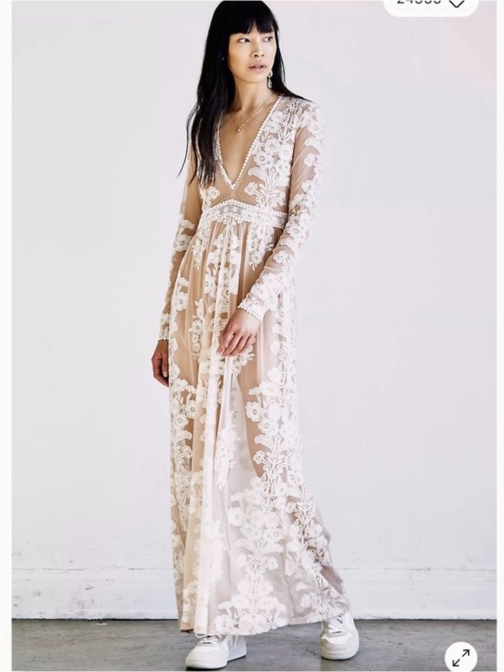 NWT- For Love & Lemons Lace Temecula Maxi Dress in Nude and White— XS